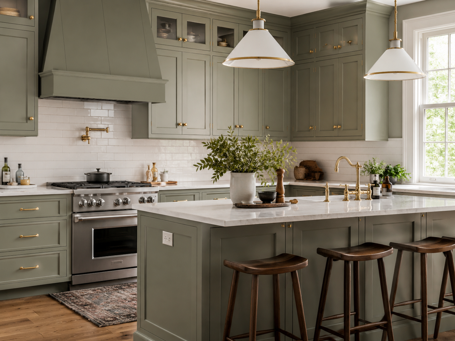Elegant kitchen showing cabinet painting and trim detail.